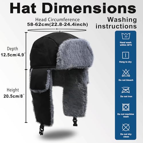 Heated Trapper Hat, 24.8 Inch Electric Winter Heated Hat with Rechargeable Battery for Men Women - color: Black
