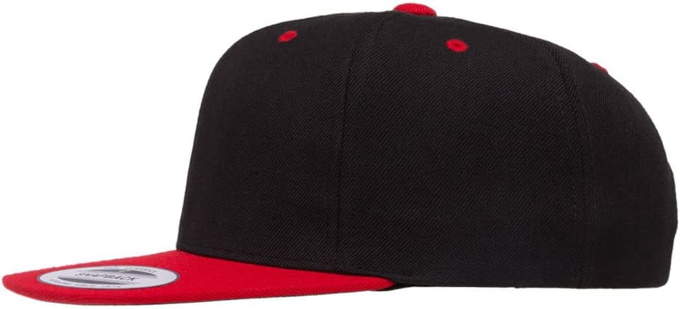 YP Classics 6089 Wool-Blended 6 Panel High Profile Flatbill Snapback Cap - color: Black/Red