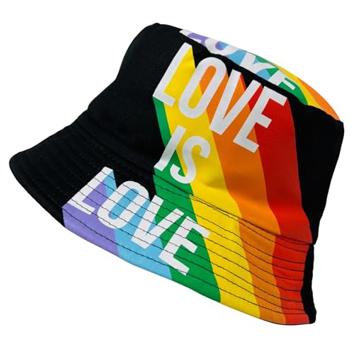 Pride Unisex Bucket Hat Reversible Double-Side-Wear Packable for Travel, Outdoors, and Beach - color: Black Love is Love