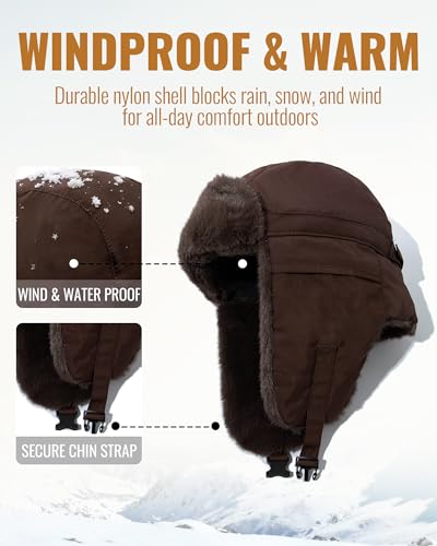 CLAPE Women Waterproof Warm Winter Hat, Soft Faux Fur Trapper Hat w/Ear Flaps, Men Outdoor Hunting Ushanka Russian Hats - color: Pl2411-khaki