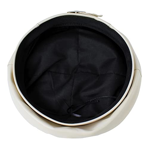 Women Buckle Spring Fall Winter Faux Leather Beret Classic British Style Hat - color: White