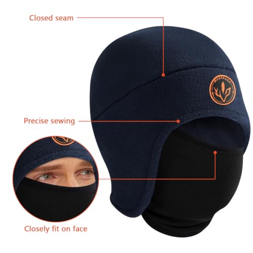 BASSDASH Unisex Soft Fleece 2-in-1 Hat with Mask Ear Flap - color: Navy Blue
