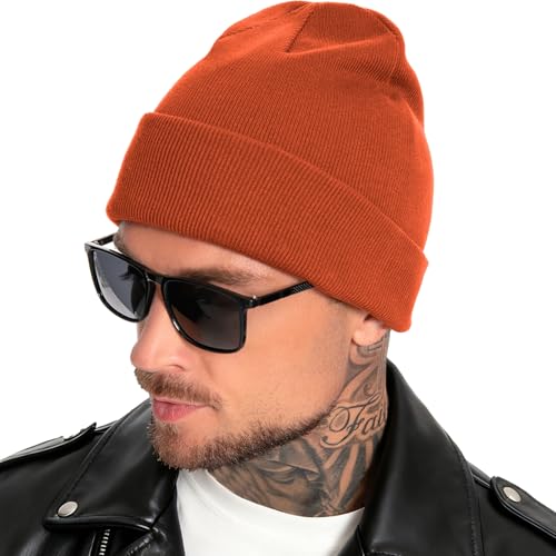 100% Cotton Beanie for Women Men Soft Knit Beanies Warm Winter Hat - color: Orange