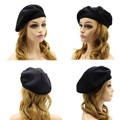 Wheebo Reversible Solid Color French Beret Hat for Women and Girls - color: Black