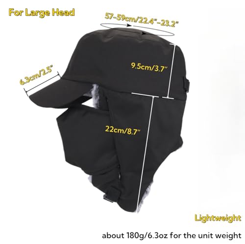 Trapper Hat Warm Faux Fur Winter Cap with Ear Flaps Windproof Waterproof Snow Ski Hats for Men Women Cold Weather - color: Black
