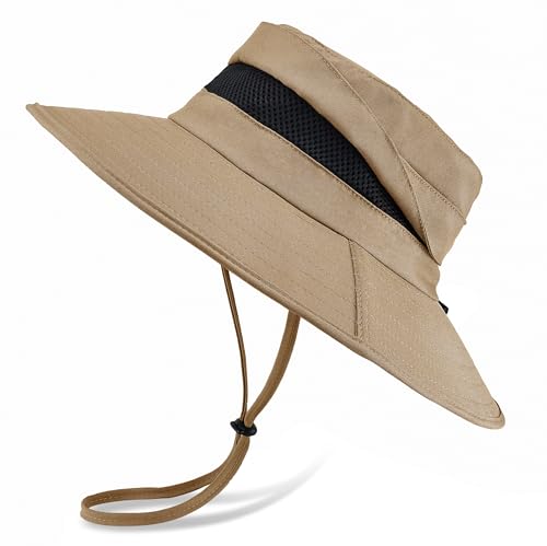 Men's UPF 50+ Waterproof Wide Brim Boonie Hat, Sun & Rain Protection - color: Camel (No Waterproof)