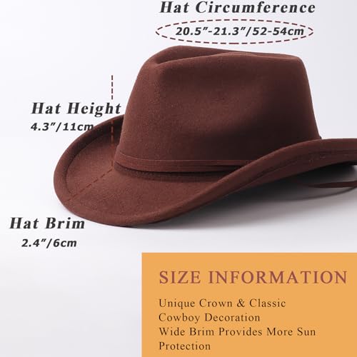 AQOKKA Cowboy Hat Wide Brim Western Cowgirl Hat with Buckle Belt Felt Fedora Cowboy Hat for Girl - color: Coffee