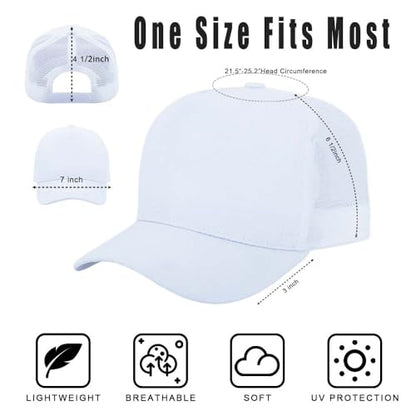 ZH 12 Pack Seamless Mesh Back Baseball Caps, 5 Panel Trucker Hats Bulk for Men and Women，Blank Caps - color: White