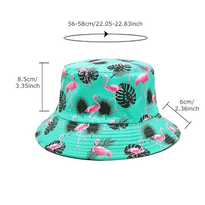 Printed Bucket Hat - Reversible Packable Summer Travel Beach Sun Cap for Men Women Teens - color: Flamingo Leaves