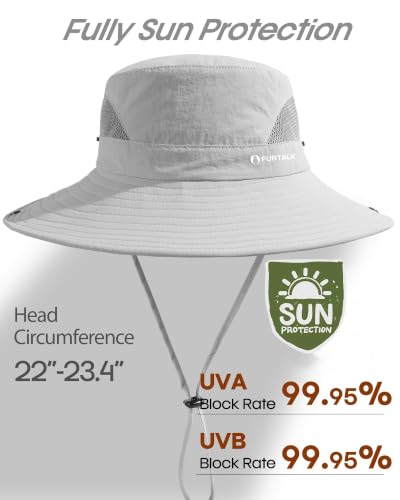 FURTALK Mens Bucket Sun Hat UPF Protection Wide Brim Breathable Fishing Hat - color: Light Grey