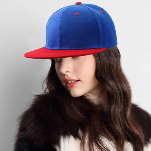 Snapback Hat Flat Bill Visor Hats Adjustable Hip Hop Baseball Cap for Women Men - color: Blue Red