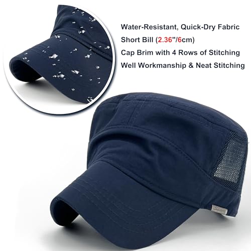Loneshark Water Resistant Military Hat Quick Dry Cadet Cap Army Flat Top - color: Sport-logo-w-mesh-navy