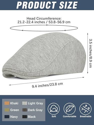 6 Pieces Men's Newsboy Caps Gatsby Cabbie Driving Hunting Cap Newsboy Flat Cap Irish Hats Ivy Hat - color: Dark Gray, Light Gray, Black, Navy, Khaki, Green
