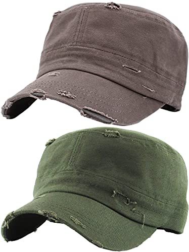 Funky Junque Vintage Newsboy Cap, Women's Cadet Cabbie Hat - color: 2 Pack: Distressed Olive, Charcoal