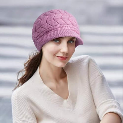 Loritta Womens Winter Beanie Hats, Thick Warm Beanie with Visor Brim - color: Purple