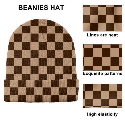 Beanie Knit Hat Winter Unisex Cuffed Beanies Skull Cap Warm Double Layer Thick Acrylic Cute for Girls Women Men - color: Brown