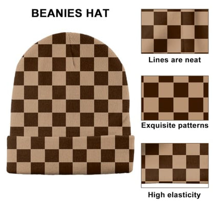 Beanie Knit Hat Winter Unisex Cuffed Beanies Skull Cap Warm Double Layer Thick Acrylic Cute for Girls Women Men - color: Brown