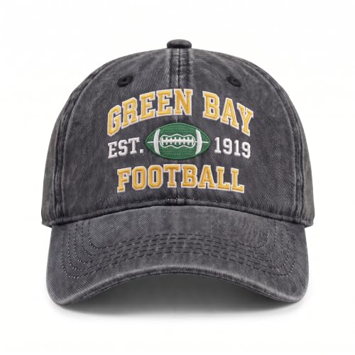 Football Hat for Men Women, Vintage Washed Embroidered City Dad Cap, Adjustable Baseball Cap for Game Day Fans - color: G-greenbay