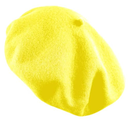 Women's French Beret Hat Solid Color Plain Wool Classic Traditional Artist Cap - color: Yellow
