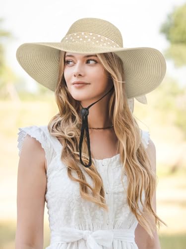 Sun Beach Straw Hats for Women, Summer Wide Brim Hat - color: Beige, size: Large