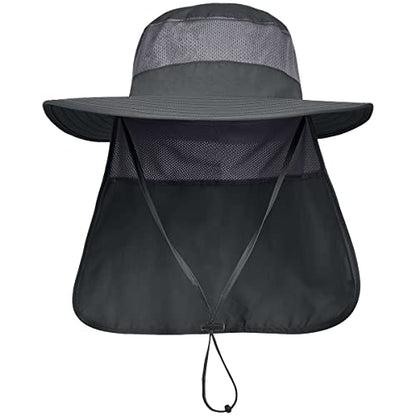 3 Pack Mens UPF 50+ Wide Brim Sun Hat with Neck Flap for Fishing Hiking Garden - color: 3 Pack Dark Grey＆light Grey＆army Green