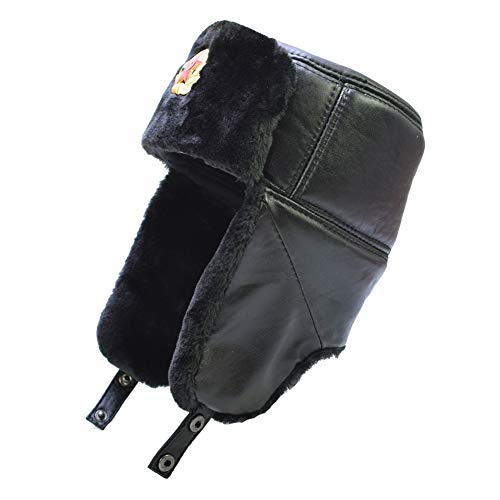 Russian Soviet Winter Fur Military Cossack Ushanka Leather Hat - size: XX-Large