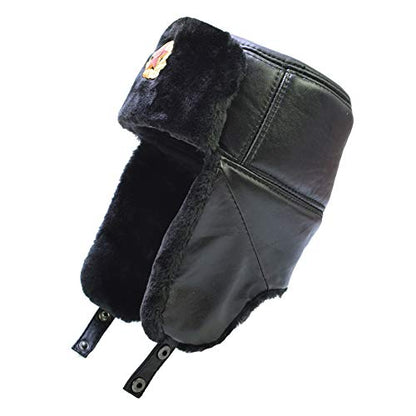 Russian Soviet Winter Fur Military Cossack Ushanka Leather Hat - size: Large