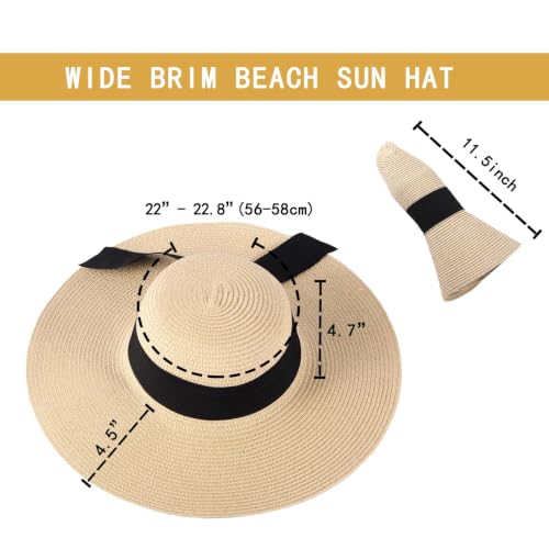 Women's Straw Sun Hat UPF80 UV Protection Foldable Wide Brim Summer Hat Sweatband Adjustable Floppy Beach Hats for Women - color: Beige-foldable