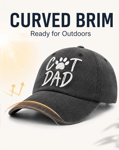 Waldeal Cat Dad Hat for Men, Embroidered Adjustable Cotton Baseball Cap, Funny Fathers Day Birthday for Cat Lovers - color: Black