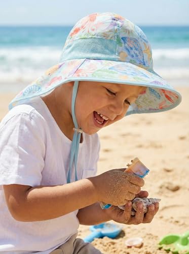 icolor Kids Sun Hat UPF50+ Sun Protection Bucket Hat Toddler Summer Beach Play Hats with Neck Flap for Girl Boy Ages 3~10 - color: Marine Animals
