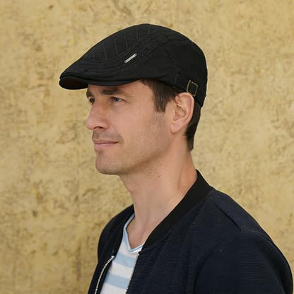 Initlove Mens Newsboy Cap Cotton Ivy Hat Beret Hats for Driving - color: A Black