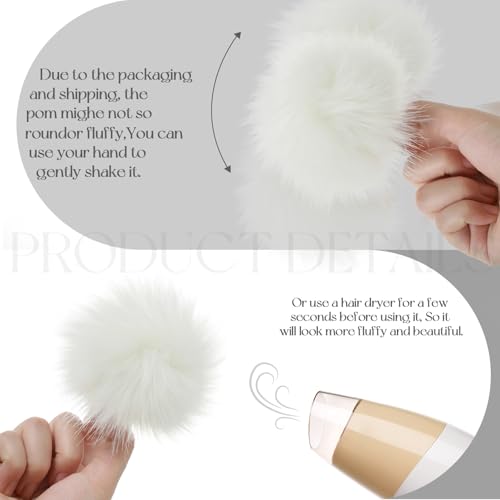 Juinte 4 Pcs 6 Inch Large Fur Pom Pom Balls for Hats, White - color: White
