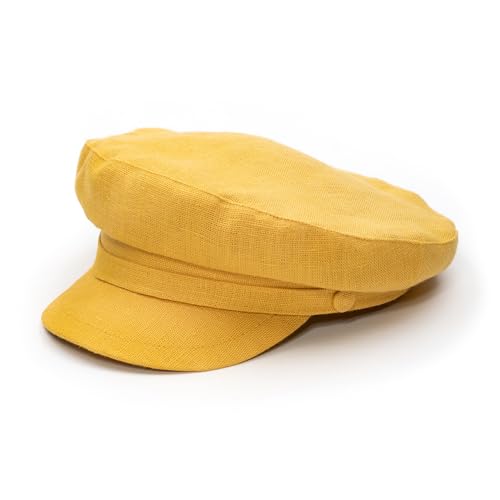 Sterkowski Model Pireus | 100% Linen Breton Cap for Men and Women | Traditional Airy Sailor Cap - color: Yellow, size: 7 3/8