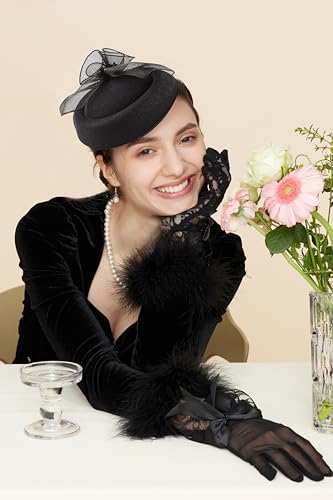 Gionforsy Fascinators Hats Pillbox Tea Party Fascinator Hats for Women - color: Black