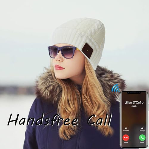 Wireless Music Hat Men Women Beanie Girls Hat Over Ear Headset Sports Stereo Headphone with Microphone Speaker Womens Beanie Cap - color: Knit White