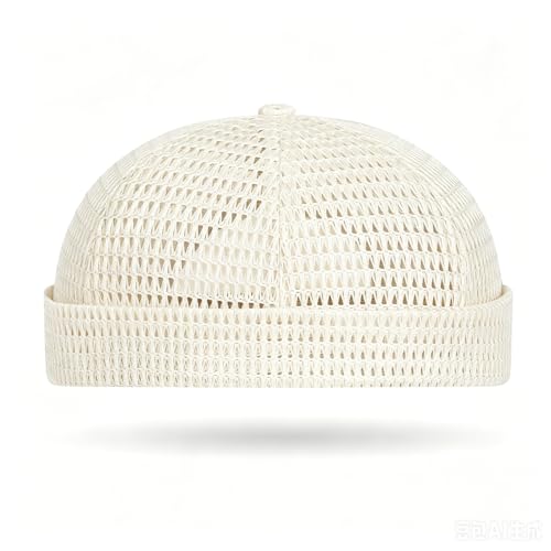 Brimless Hats for Men Breathable Brimless Docker Hat Lightweight Mesh Skull Cap Beanie Hats - color: Beige