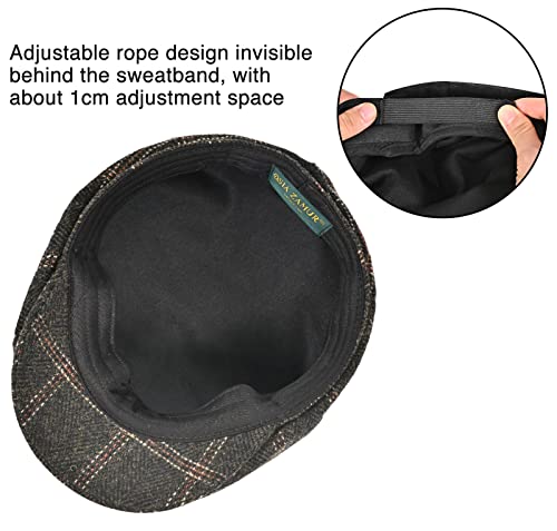 Mens Newsboy Cap High Woolen Tweed Gatsby Hat Ivy Cabbie Flat Golf Cap for Fathers Women Unisex - color: Plaid Green, size: 7-7 1/8