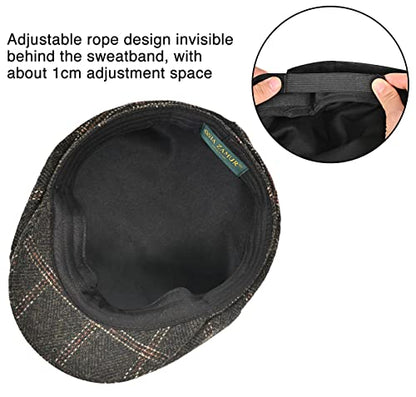 Mens Newsboy Cap High Woolen Tweed Gatsby Hat Ivy Cabbie Flat Golf Cap for Fathers Women Unisex - color: Plaid Green, size: 7-7 1/8