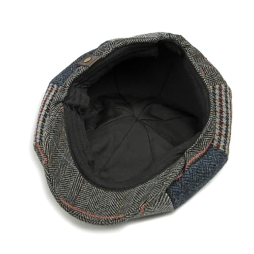 Men's Faux Woolen Tweed Plaid Ivy Cabbie Gatsby Newsboy Golf Paperboy Hat Cap - color: 878grey