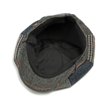 Men's Faux Woolen Tweed Plaid Ivy Cabbie Gatsby Newsboy Golf Paperboy Hat Cap - color: 878grey