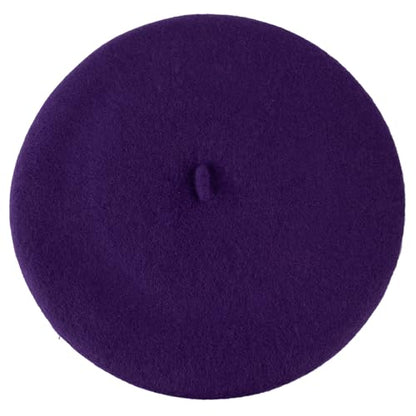 ZAKIRA Wool French Beret for Men & Women, Plain - color: Purple