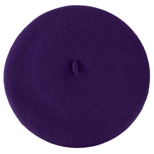 ZAKIRA Wool French Beret for Men & Women, Plain - color: Purple