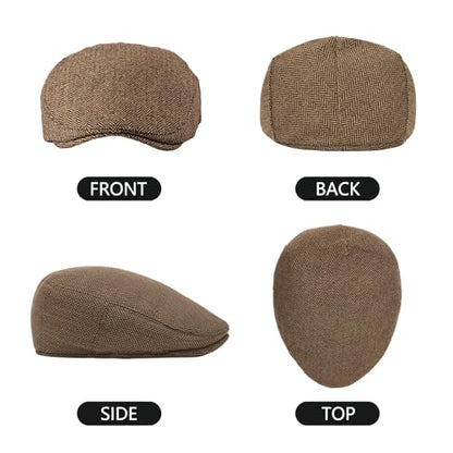 meioro Herringbone Flat Ivy Newsboy Cap for Men Classic Tweed Newsboy Hat Wool Blend Flat Cap Gatsby Cabbie Hats Ivy Caps - color: Coffee