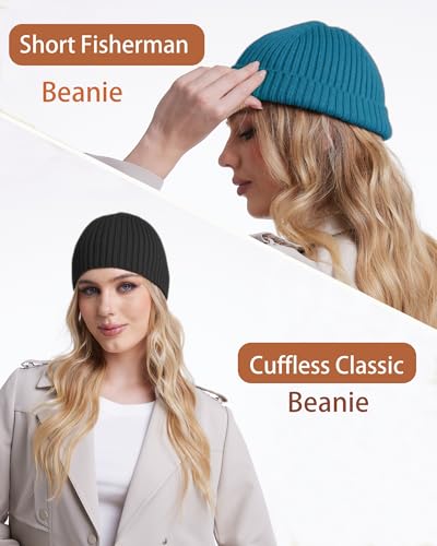 Wool Knit Beanie Hats for Men Women,Cuffless Winter Skull Caps - color: 1-lake Blue