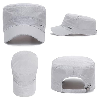 Army Cadet Cap for Men Military Style Flat Top Quick Dry Hat - color: Grey