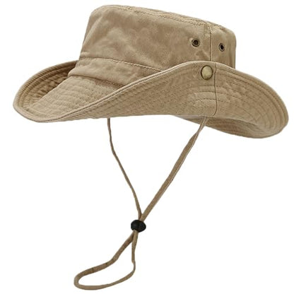 Unisex Cotton Boonie Hat Summer Fishing Bucket Hat Sun Hat with String - color: Solid Khaki