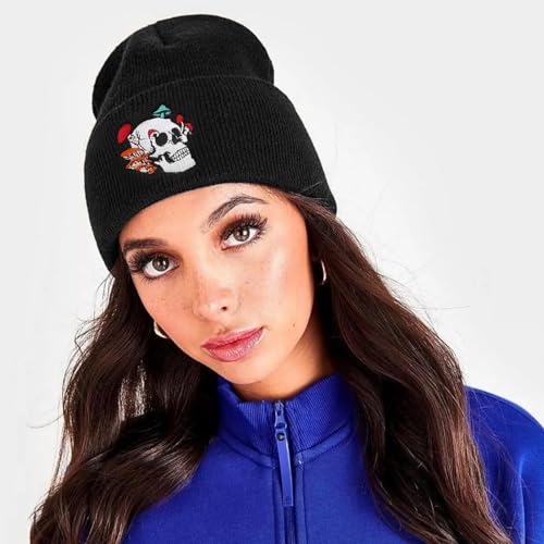 Gothic Skull Beanie Hats for Men Women, Skeleton Cuffed Winter Hat for Goth Gifts, Indoor and Outdoor Outfit Matching - color: 03.black/Mushroom