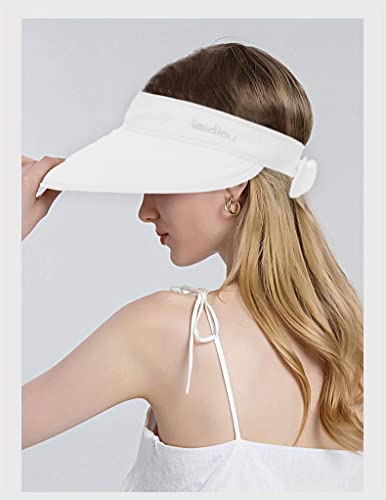 Womens Large Brim Sun Hat Uv Protection 2 in 1 Zip-Off Sun Protection Visor Beach Hat Packbale Foldable - color: White
