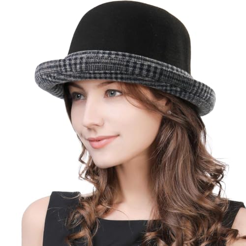 Glamorstar Vintage Felt Cloche Hat Winter Floral Fedora Bucket Hat Bowler Hats - color: Black 9