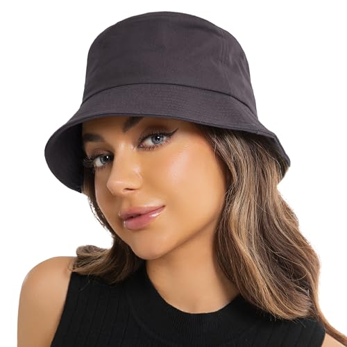 Wheebo Solid Color Bucket Hat for Women Summer Beach Fishmen Hat for Lady Adult Unisex Cotton Cap…… - color: A-sc-charcoal